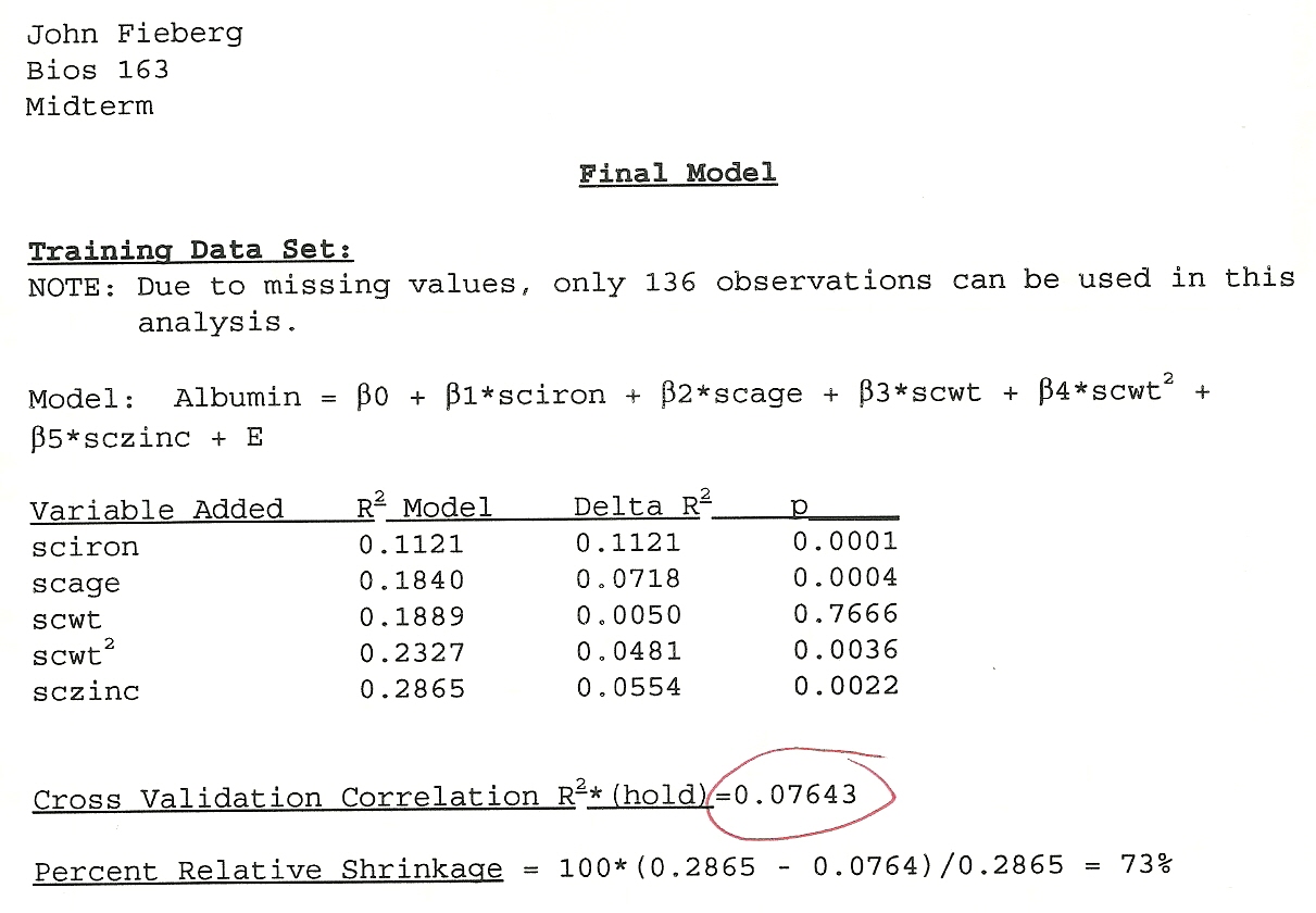 Screenshot of my final exam score and model I used for inference.